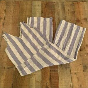 Beach lunch lounge womens tank cropped romper in blue and white striped -S